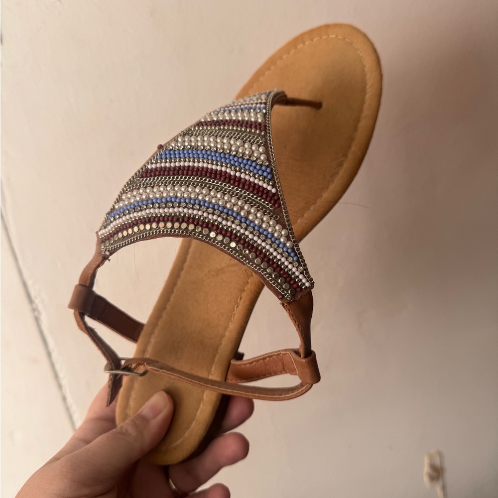 Beaded Strappy Sandals - Multicolor